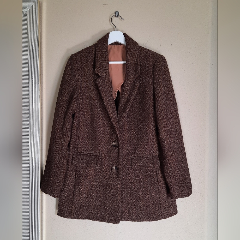 Old Navy Brown Tweed Jacket Coat Dark Academia Vintage Inspired